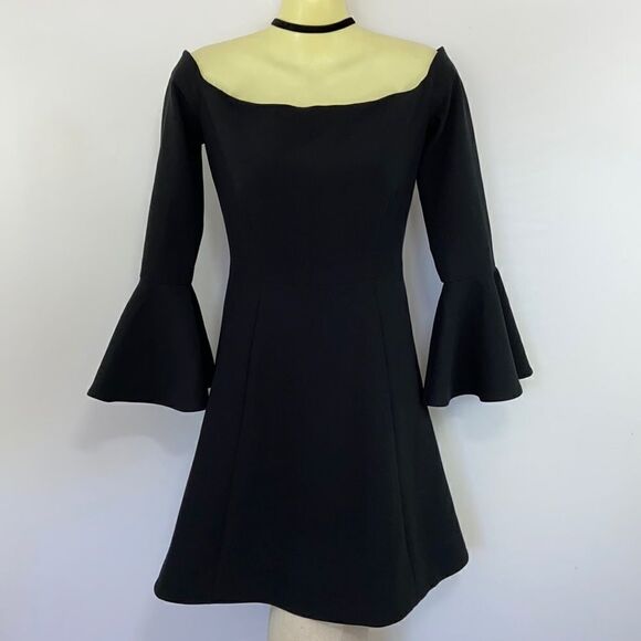Cinq A Sept Dress Black Mini Off Shoulder Bell Sleeves Excellent U.S. Sm… - Picture 1 of 8